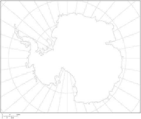 Digital Antarctica Blank Outline Map - Black & White