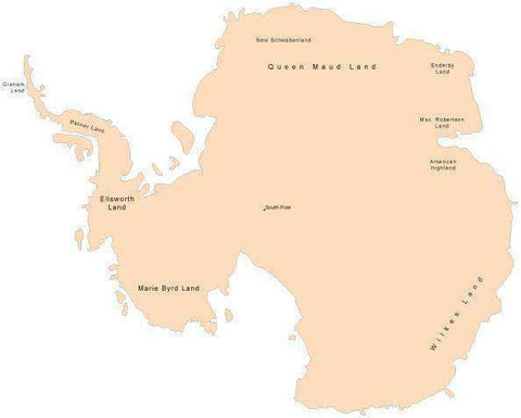 Digital Antarctica Single Color Map with Place Names