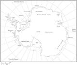 Black & White Antarctica Map with Countries, Capitals and Major Cities - ANTARC-533840