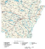 Arkansas Map - Cut Out Style - with Capital, County Boundaries, Cities, Roads, and Water Features