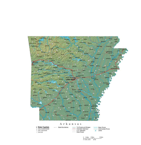 Arkansas Illustrator Vector Map with Cities, Roads and Photoshop ...