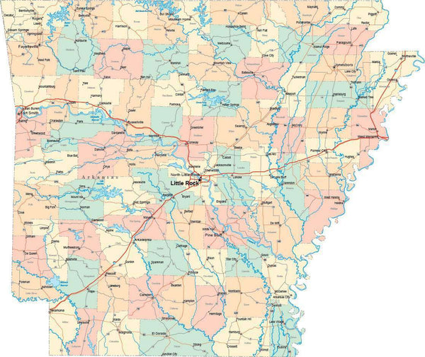 Arkansas State Map in Multi-Color Fit-Together Style to match other states
