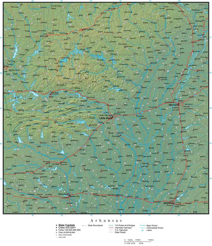 Digital Arkansas Terrain map in Adobe Illustrator vector format and more AR-USA-942226