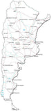 Argentina Black & White Map with Capital, Major Cities, Roads, and Water Features