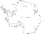 Antarctica Black & White Map With Major Cities
