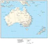 Australia Map with Country Boundaries, Australian States, Capitals, Cities, Roads and Water Features