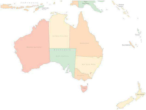 Australia Multi Color Map with States