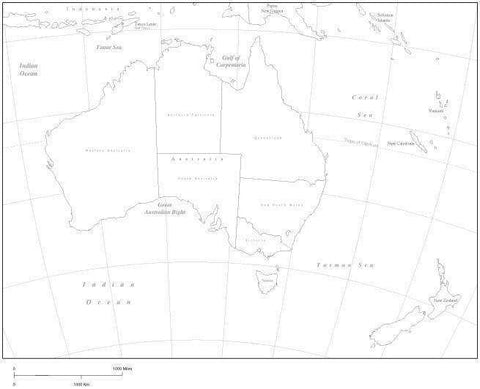 Black & White Australia Map with States