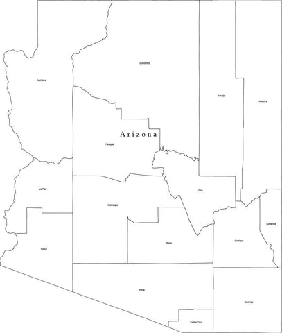 Black & White Arizona County map in Adobe Illustrator and PowerPoint formats