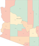 Multi Color Arizona Map with Counties and County Names