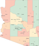 Arizona map in Adobe Illustrator digital vector format with Counties County Names and Cities