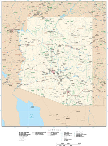 Detailed Arizona Digital Map with County Boundaries, Cities, Highways, and more