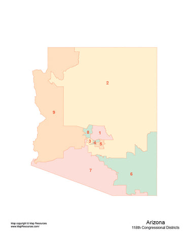Digital Arizona Map with 2022 Congressional Districts