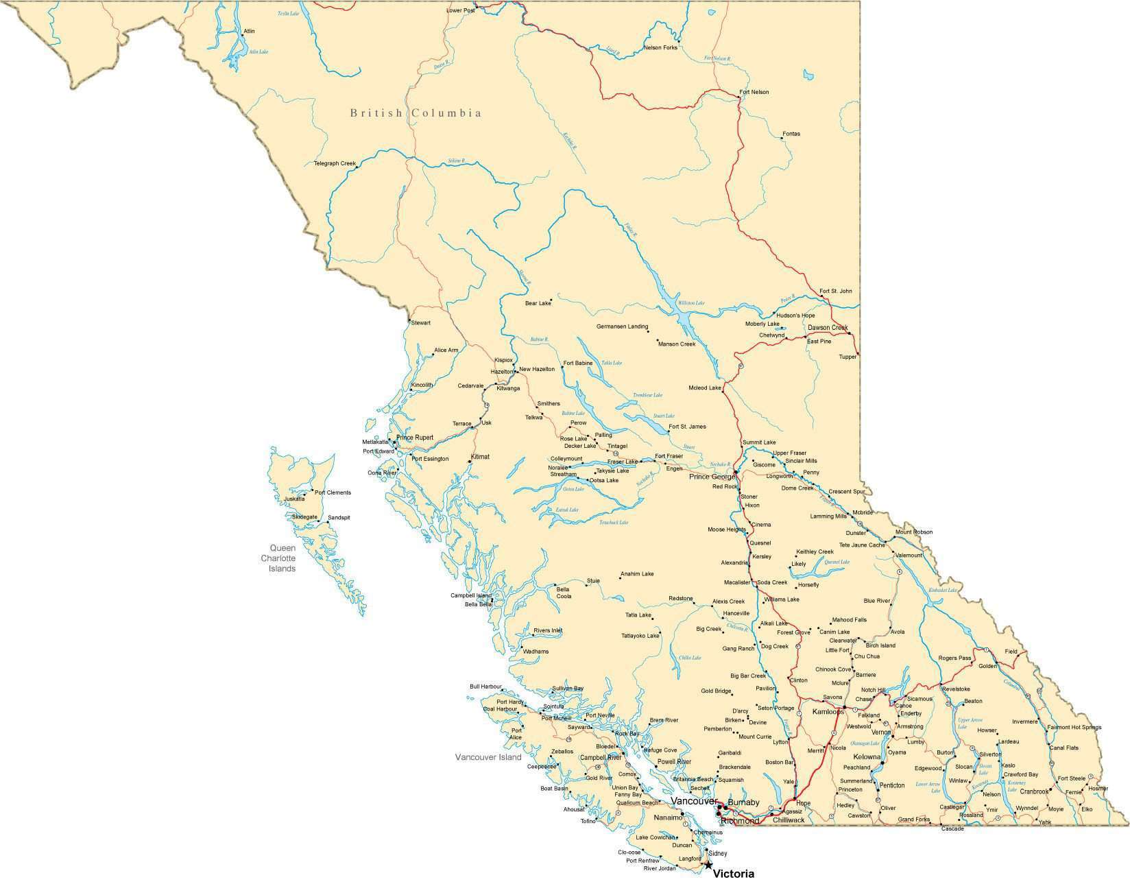 British Columbia Detailed Map Alberta And British Columbia, Travel Map