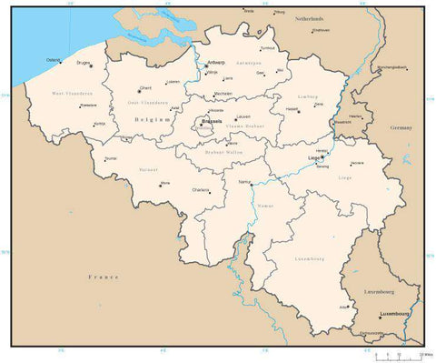 Belgium Digital Vector Map with Administrative Areas and Capitals