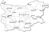Bulgaria Black & White Map with Capital, Major Cities, Roads, and Water Features