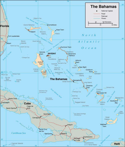 Digital Bahamas map in Adobe Illustrator vector format