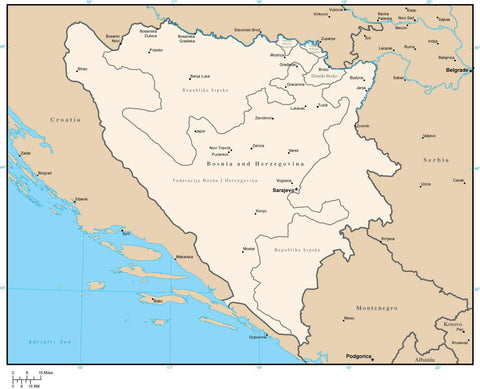 Bosnia & Herzegovina Digital Vector Map with Administrative Areas and Cities