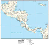 Central America Map with Country Boundaries, Capitals, Cities, Roads and Water Features