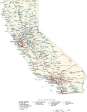 California Map - Cut Out Style - with Capital, County Boundaries, Cities, Roads, and Water Features