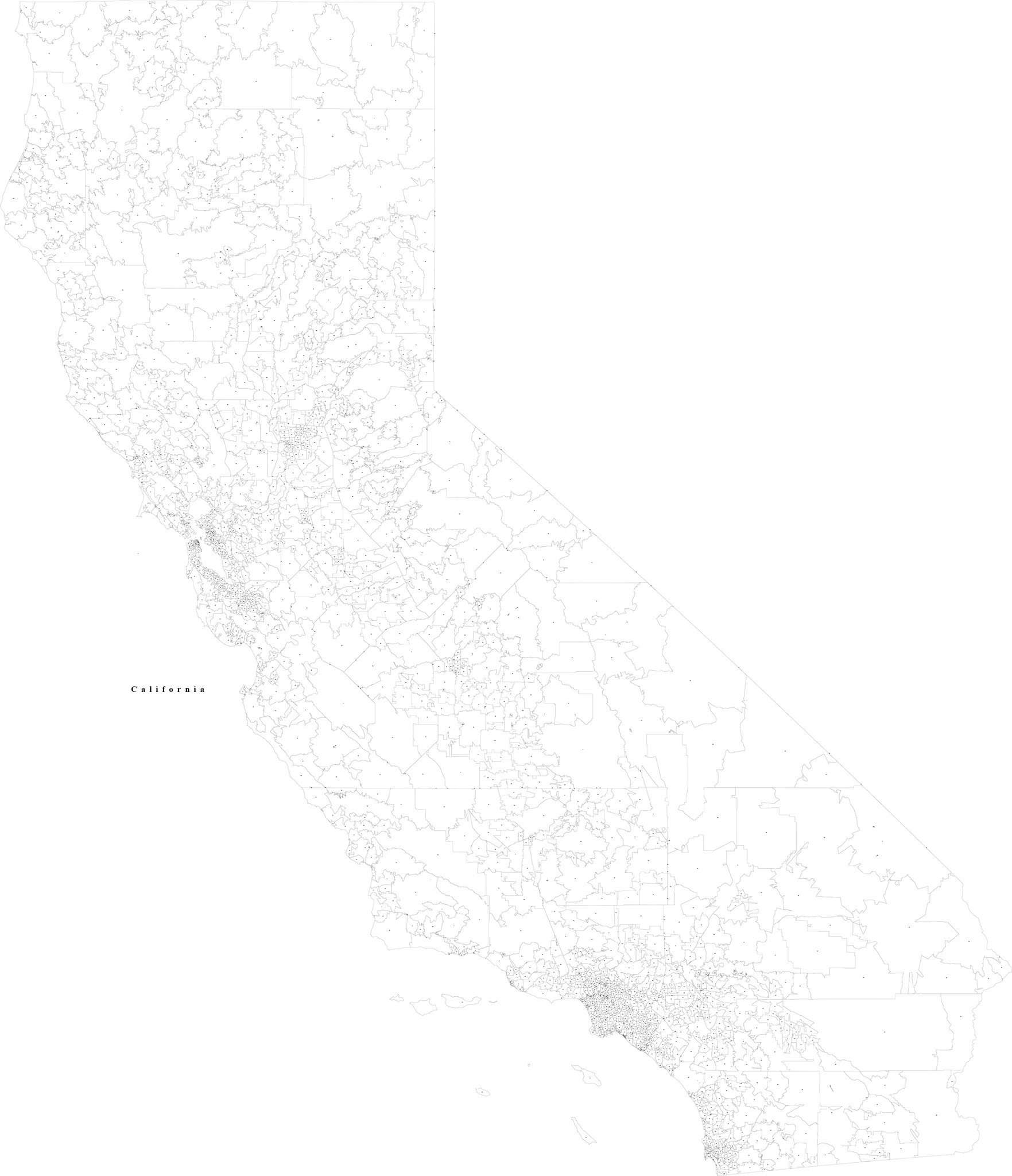 California Vector Map with 5 Digit Zip Codes