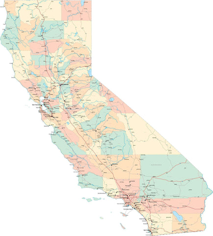 California State Map - Multi-Color Style - Fit Together Series