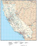 California Map with Capital, County Boundaries, Cities, Roads, and Water Features