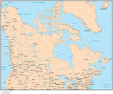 Single Color Canada Map with Canadian Provinces, Capital and Major Cities and Water Features