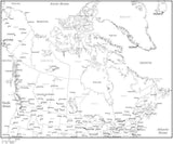 Black & White Canada Map with Canadian Provinces, Capitals and Major Cities
