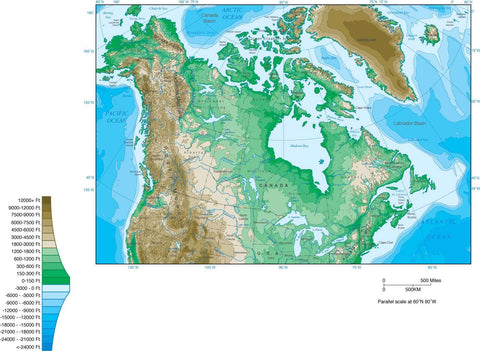 Digital Canada Contour map in Adobe Illustrator vector format.