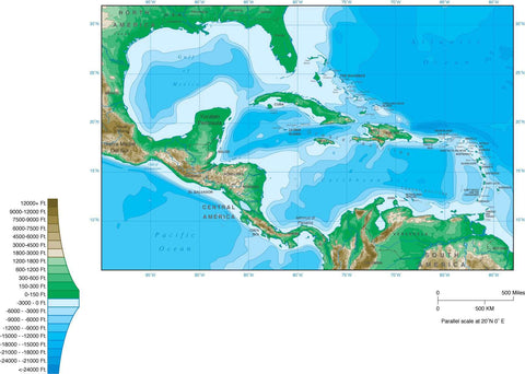 Digital Caribbean Contour map in Adobe Illustrator vector format.