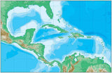 Caribbean Map with Contours in Land and Water