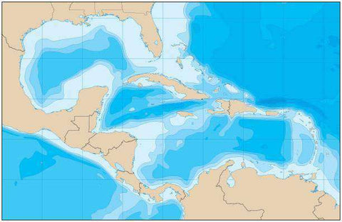 Caribbean Map with Political Boundaries and Contours in the Water