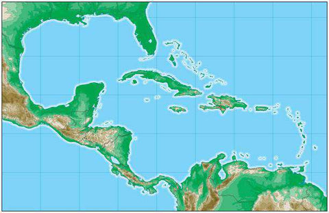 Caribbean Map with Land Contours