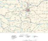 Colorado Map - Cut Out Style - with Capital, County Boundaries, Cities, Roads, and Water Features