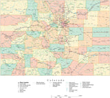Detailed Colorado Cut-Out Style Digital Map with Counties, Cities, Highways, and more