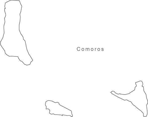 Digital Black & White Comoros map in Adobe Illustrator EPS vector format