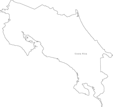 Digital Black & White Costa Rica map in Adobe Illustrator EPS vector format