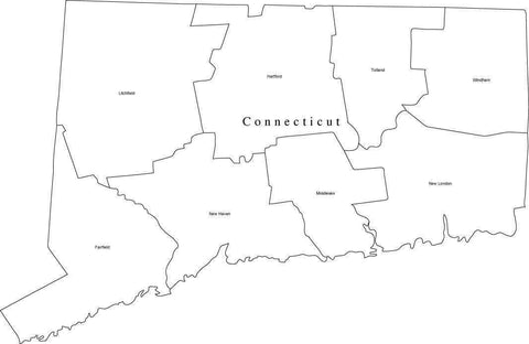 Digital CT Map with Counties - Black & White