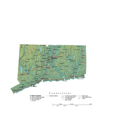 Digital Connecticut State Illustrator cut-out style vector with Terrain CT-USA-241991