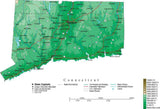 Connecticut Map  with Contour Background - Cut Out Style