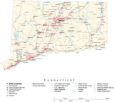 Detailed Connecticut Cut-Out Style Digital Map with County Boundaries, Cities, Highways, and more