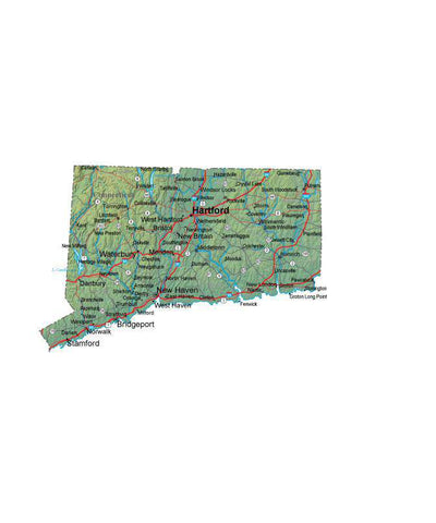 Digital Connecticut Terrain map in Fit Together style with Terrain CT-USA-852128