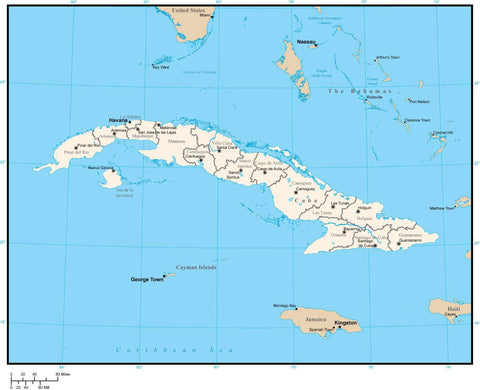 Cuba Digital Vector Map with Provinces and Capitals