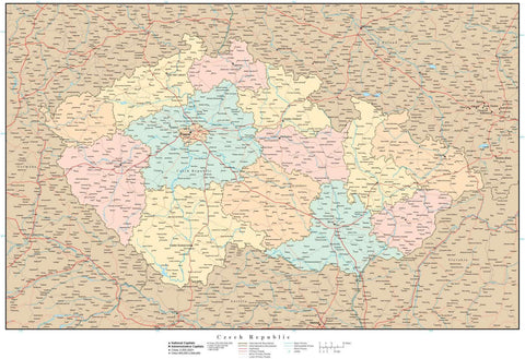 Poster Size Czech Republic Map with Internal Divisions