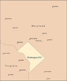 Multi Color Washington, DC Map with Counties, Capitals, and Major Cities