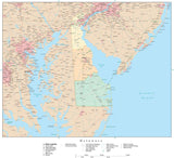 Detailed Delaware Digital Map with Counties, Cities, Highways, Railroads, Airports, and more