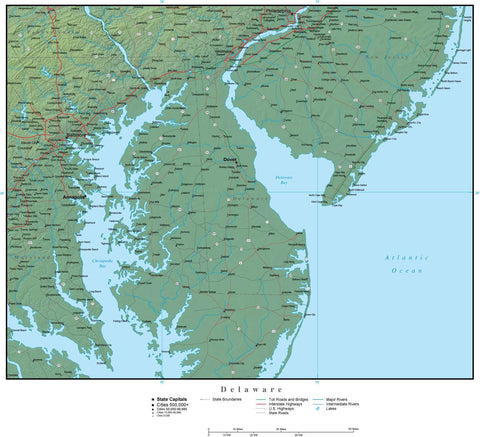 Digital Delaware Terrain map in Adobe Illustrator vector format with Terrain DE-USA-942194