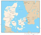 Denmark Digital Vector Map with Region Areas and Capitals