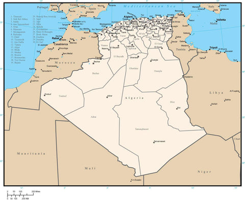 Algeria Digital Vector Map with Administrative Areas and Capitals